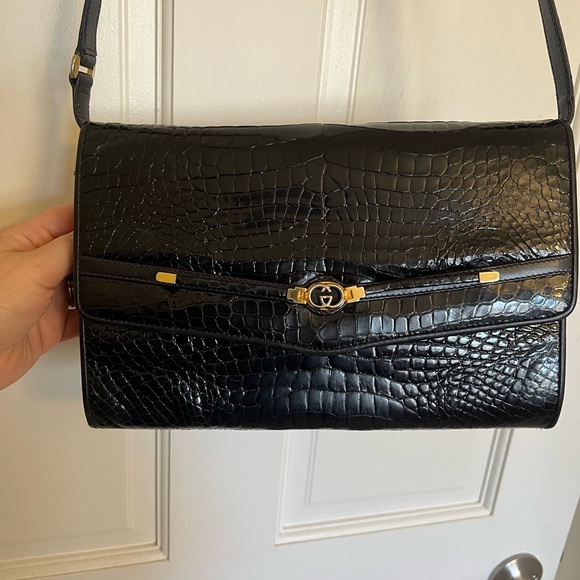 Gucci Black Crocodile Embossed Crossbody Bag - Picture 3 of 16
